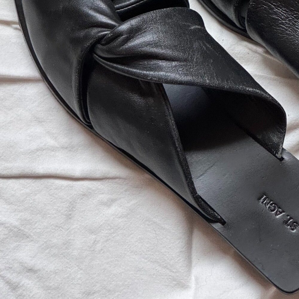 St.AGNI Black Leather Sandal Mule 37